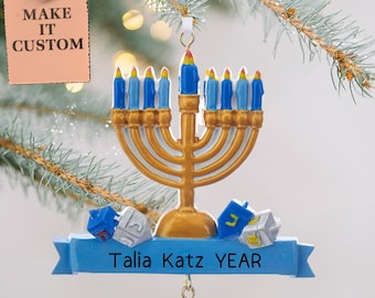 Personalized Hanukkah Menorah Ornament • Judaica Holiday Decor