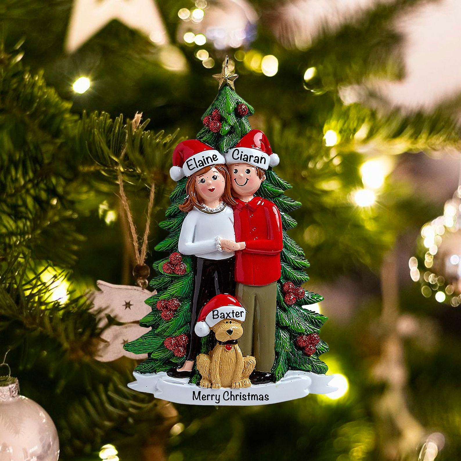 Personalized Couple With Dog Ornament