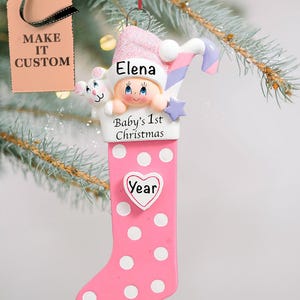 Christmas Baby Girl Ornament, Personalized Baby Stocking Present, Custom Christmas Baby Announcement, Newborn Baby Keepsake, New Mommy Gifts image 1