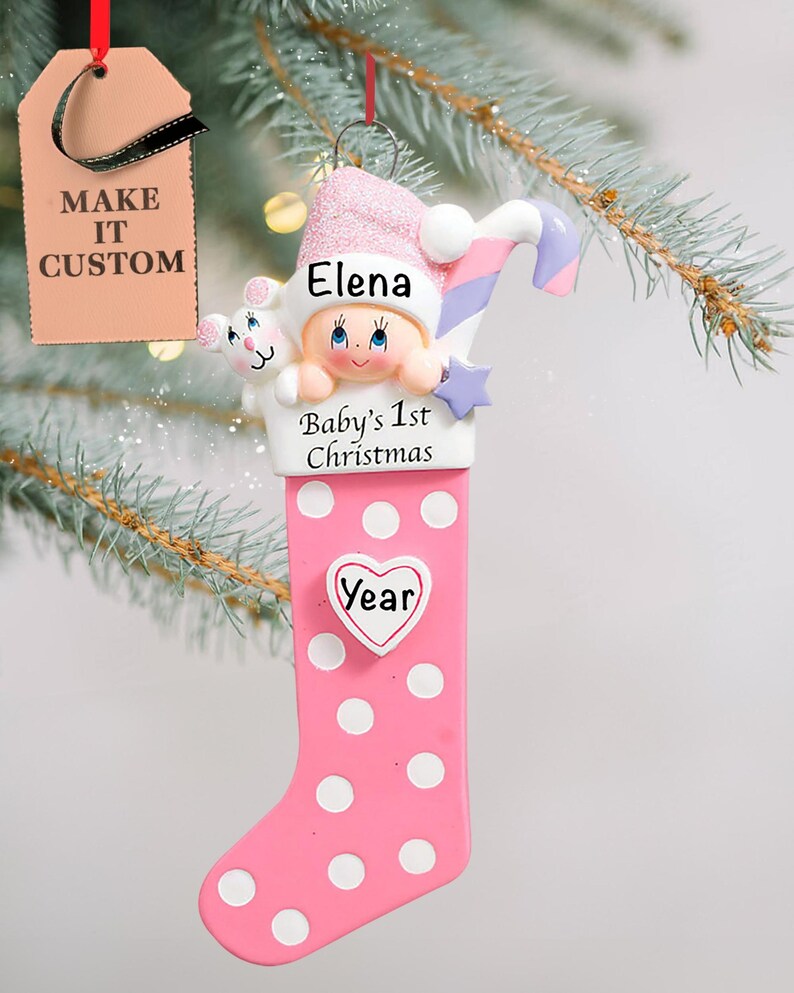 Christmas Baby Girl Ornament, Personalized Baby Stocking Present, Custom Christmas Baby Announcement, Newborn Baby Keepsake, New Mommy Gifts image 1