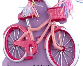 Personalized Bike Ornament • Custom Girl's First Bike Christmas Presents • Perfect Gift for Bike Lovers • Pink Bike Ornament