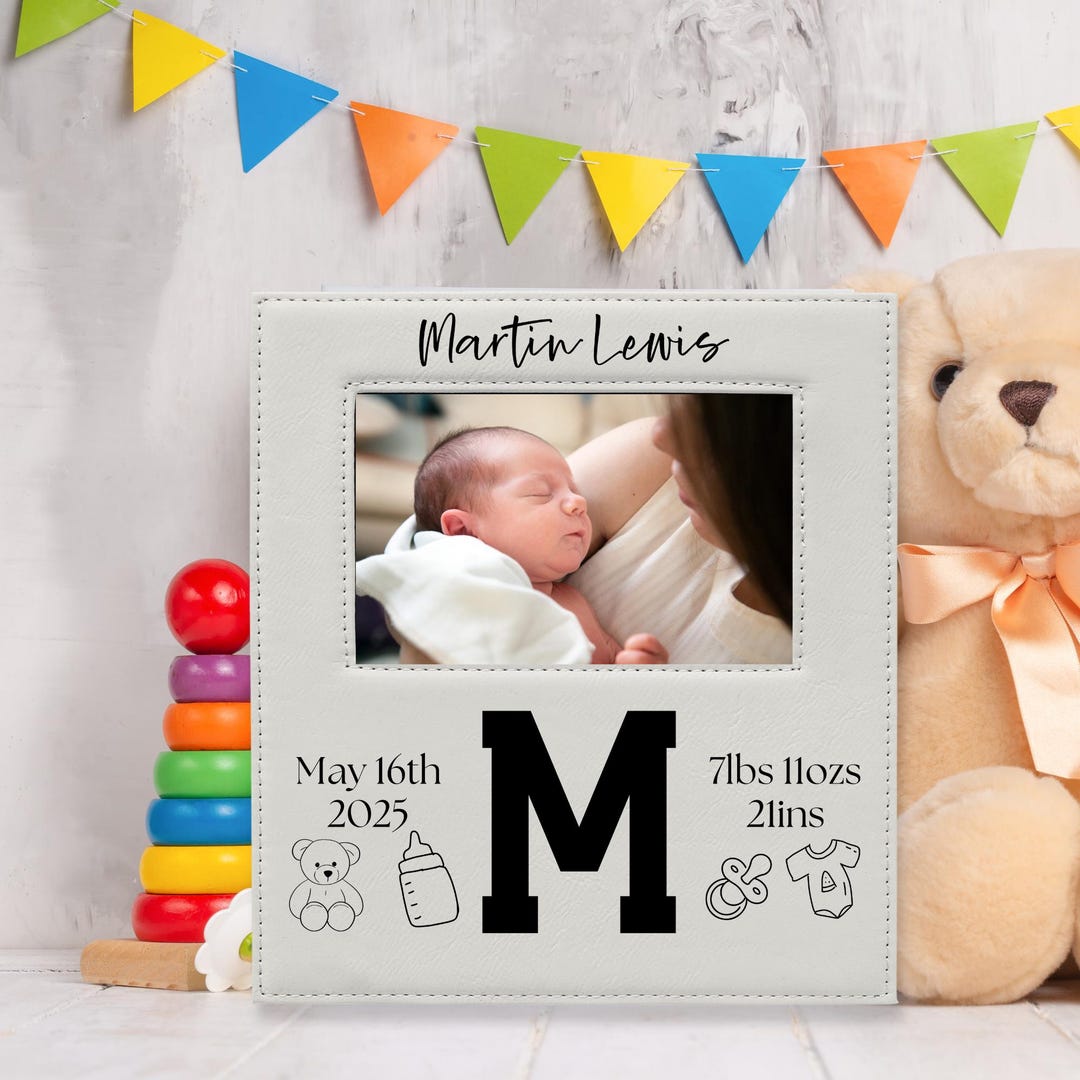 Personalized Baby Photo Frame – Birth Stats Keepsake With Initial ...