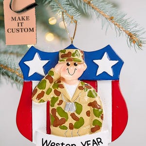 Personalized Military Ornament 2025 • United States Soldier Homecoming • USA Veteran, Army, American Air Force, Marine Gifts and Keepsake