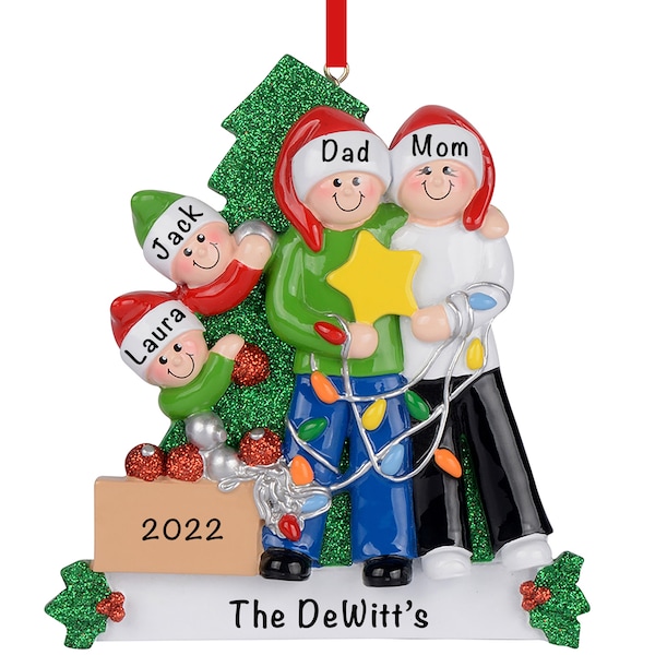 Personalized Family Of 4 Ornament with Kids, Family Of Four Decoration, Gift for Mom and Dad w/ 2 Children, Custom Parents Grandparents Gift