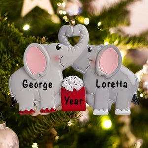 Elephant Couple Ornament • Personalized Wedding Keepsake