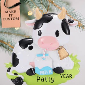 Personalized Dairy Cow Ornament • Custom Farm Animal Christmas Presents • Perfect Cow Gift for Girls, Boys, Kids • Animal Ornaments