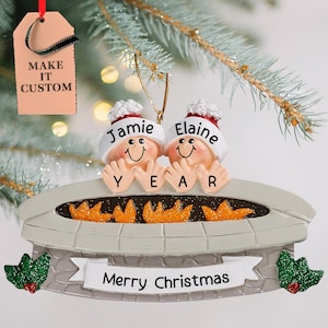 Fire Pit Couple Ornament • Personalized First Christmas Married Couple Gift • Customized Gift for Newly Engaged Couples • Bonfire Decor
