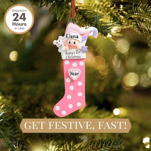 Christmas Baby Girl Ornament, Personalized Baby Stocking Present, Custom Christmas Baby Announcement, Newborn Baby Keepsake, New Mommy Gifts image 2