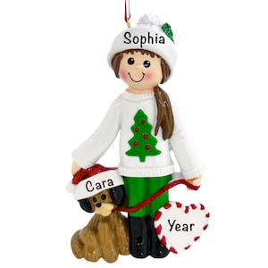 Custom Girl and Dog Ornament, Girl and Her Dog, New Puppy Gift, New Dog Mom Christmas Ornament, Dog Walker Gift, Family with Pet Figurine