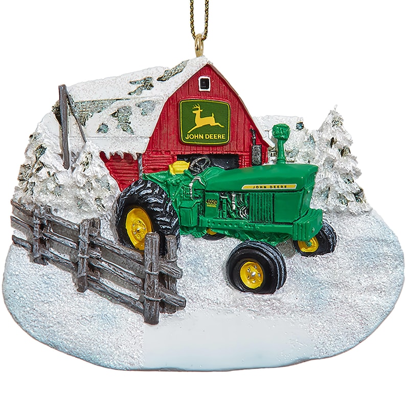 Tractor Ornament for Christmas Tree • Personalized Construction Truck Ornaments for Little Boy • Custom John Deere Tractor and Barn Present image 1