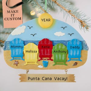 Personalized Beach Chair Ornament • Family Of 5 Christmas Ornament • Custom Adirondack Beach Ornament • Summer Vacation Decor • Friends Gift