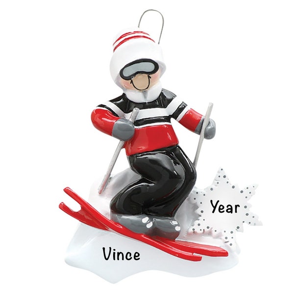 Personalized Ski Ornament, Custom Snow Skiing Gifts for Him, Boy Winter Sports, Family Christmas Vacation Trip Memory, Ski Country Art Decor