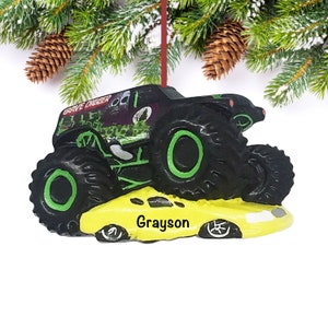 Grave Digger Muddy Truck Ornament, Custom large wheeled Toy Truck Christmas Ornament for Boys, Toddler, Grandson Gift