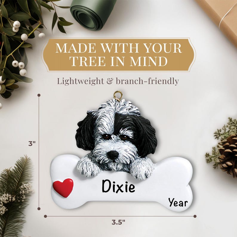 Personalized Havanese Christmas Ornament, Dog Bone Design image 3