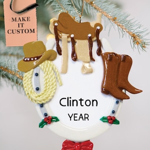 Cowboy Christmas Ornament 2025 • Horse Rider, Ranch Ornament • Western Party Favors • Custom Cowboy Ornament • Equestrian Boot and Hat Gifts