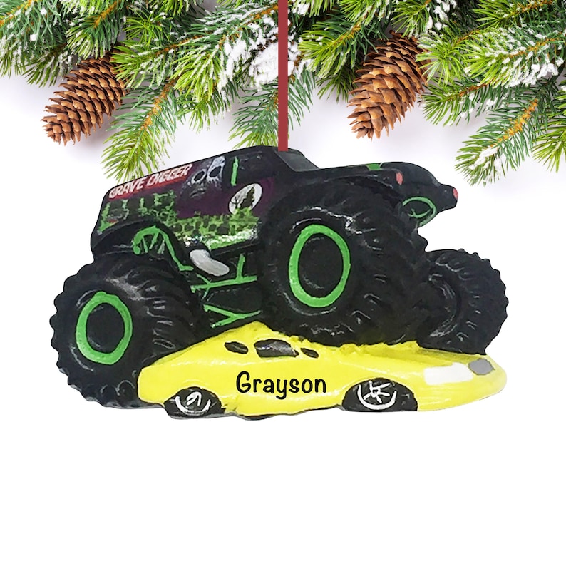 Grave Digger Ornament for Christmas Tree • Personalized Construction Truck Ornaments for Little Boys • Authorized Reseller of Kurt Adler image 1