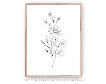 Flower Line Drawing Etsy flower line drawing etsy
