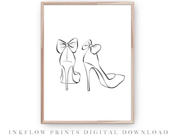Minimalist High Heels Line Art, DIGITAL DOWNLOAD, Black and White Fashion Shoes Drawing, Teen Decor, Bedroom Living Room Printable Wall Art