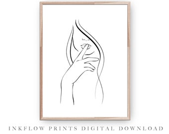 Minimalist Woman Line Art, DIGITAL DOWNLOAD, Black and White Fashion Female Figure, Teen Decor, bedroom Printable Wall Art, Beauty Drawing
