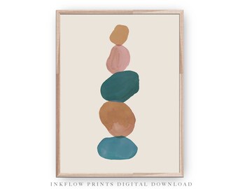 Abstract Downloadable Art Print, DIGITAL DOWNLOAD, Minimalist Modern Wall Art, Neutral Decor, Muted Colors, Turquoise Pink Blue Printable