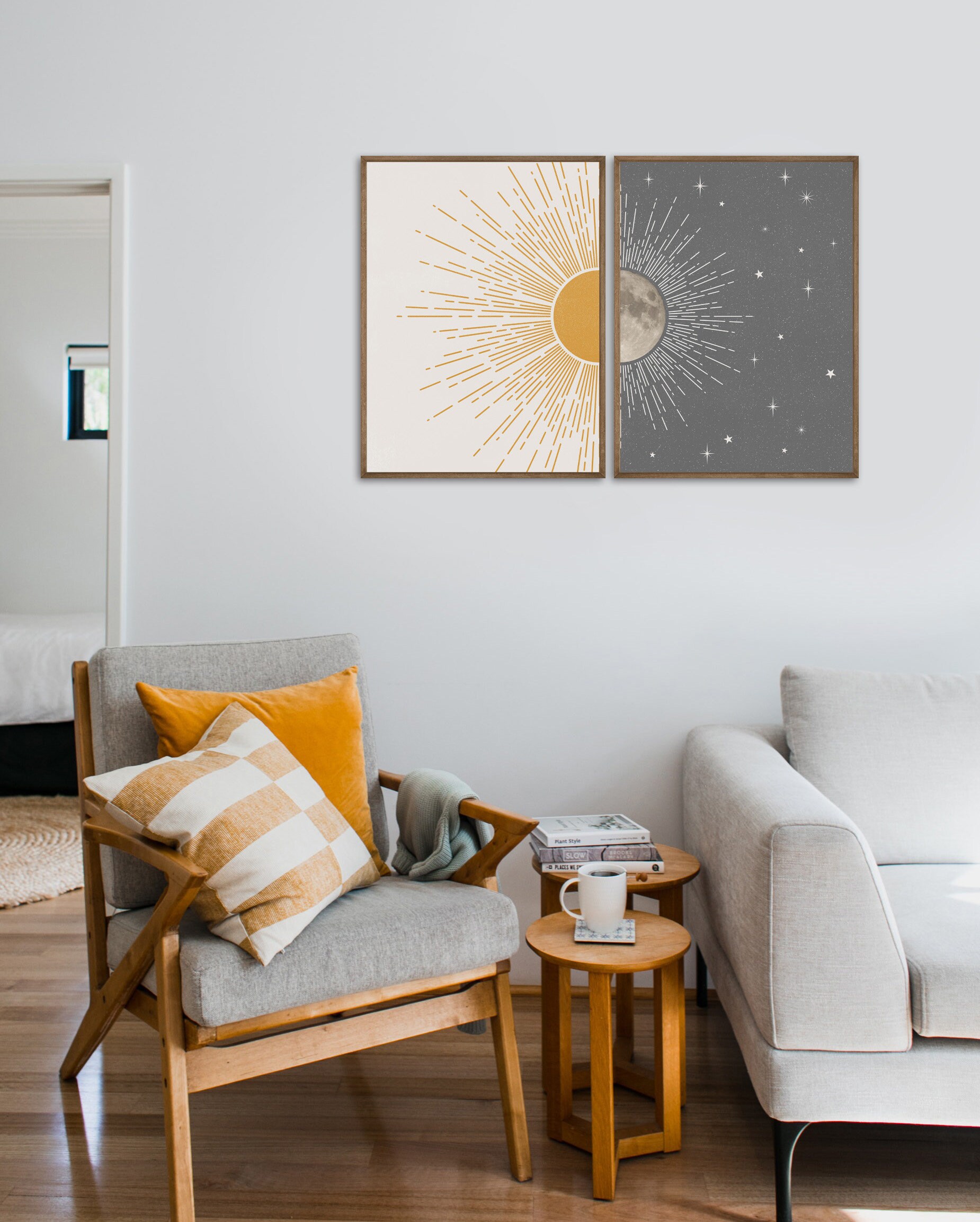 Sun Moon Stars Boho Wall Art Print Digital Download, Set of 2 Celestial ...