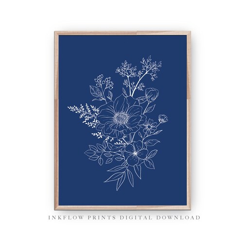 Navy Blue Botanical Illustration DIGITAL DOWNLOAD Floral - Etsy
