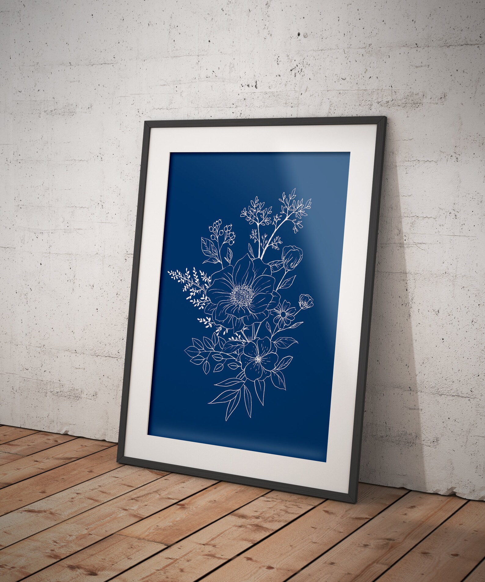 Navy Blue Botanical Illustration DIGITAL DOWNLOAD Floral | Etsy