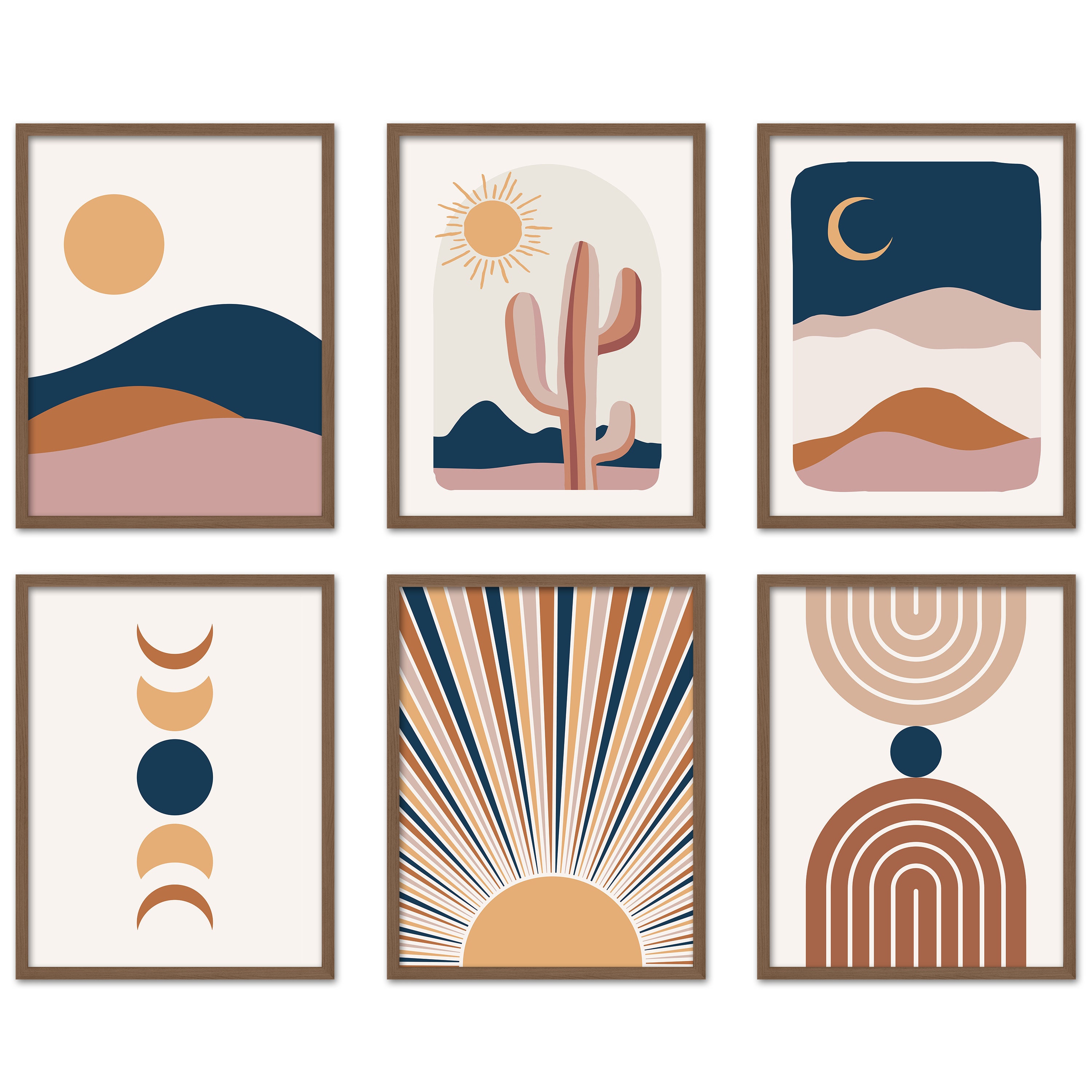 PRINTED Boho Wall Art Prints 6 Set 8x10 Inches Mid Century Etsy