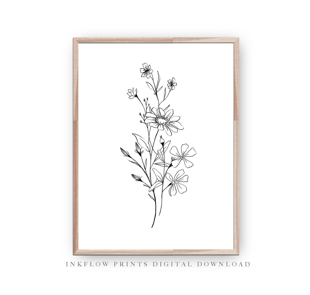 Black and White Botanical Illustration, DIGITAL DOWNLOAD, Floral Room ...