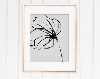 Flower Ink Drawing Art Print, DIGITAL DOWNLOAD, Room Decor, Modern wall Art, Botanical illustration, Floral drawing, Black, Printable