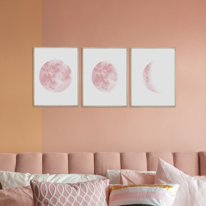 PRINTED Pink Moon Phase Wall Decor Print Boho Moon Posters image 1