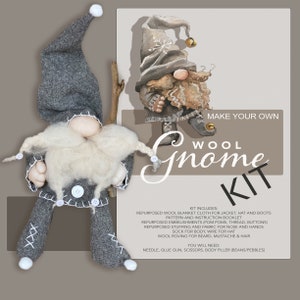 High Quality Gnome Kit, Wool Gnome with Wool Roving Beard,  DIY Gnome with instructions, Gnome Making Party Kit, Wool Felt Gnome