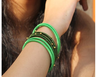 Parakeet Green - Set of 12 Bangles, Handmade Silk Thread Bangles, Women's Bangles, Girls Bangles, Traditional Indian Bangles, Gift for Her.