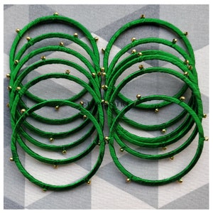Emerald Green Bangles, Silk Bangles, Bracelets - Set of 12, Fashion Jewelry, For Kids and Adults, Mother&#39;s Day & Christmas Gift,
