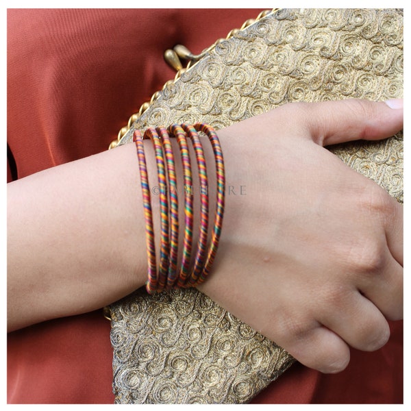 Multicolored - Set of 12  Bangles, Handmade Silk Thread Bangles, Women's Bangles, Girls Bangles, Traditional Indian Bangles, Perfect Gift.