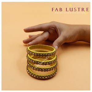 Gold, Silver Kundan silk thread bangles - set of 2, Women&#39;s Bangles, Trendy Indian Bangles, Pakistani Bangles, Fashion Jewelry collection.