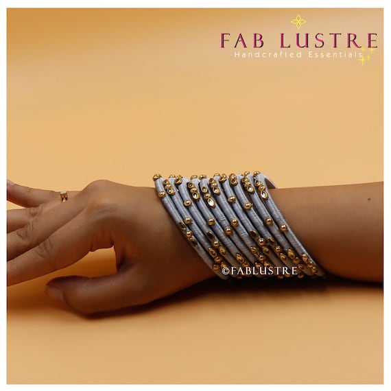 Grey colour silk cheap thread bangles