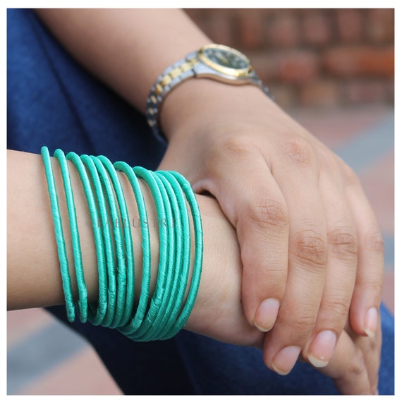 Aqua Blue Set of 12 Bangles, Handmade Silk Thread Bangles