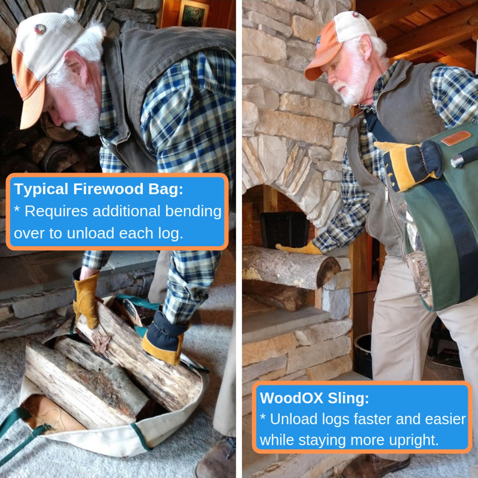 Woodox Sling ergonomic Canvas Firewood Carrier Made in USA Etsy