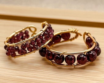 Garnet Beaded Gold Plated Adjustable Ring, Waterproof, Anti Tarnish Jewellery, Water Resistant, Gift for Her