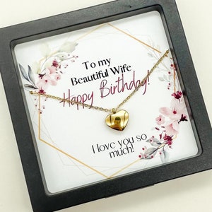 Colar de coração de aniversário para esposa | Joias de aço inoxidável com cartão de mensagem | Presente romântico "Para minha linda esposa"