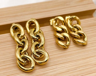 Simple Chain Stainless Steel Earrings, Gold Plated, Waterproof, Anti Tarnish Jewellery, Water Resistant, Gift for Her