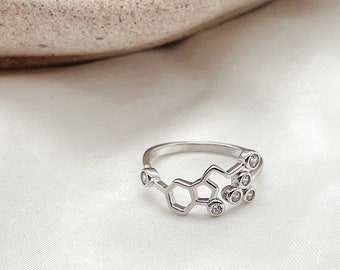 Serotonin + Dopamine S925 Sterling Silver Adjustable Ring, Science Jewellery, Anti Tarnish Jewellery, Waterproof