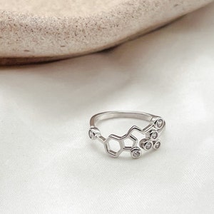 Serotonin + Dopamine S925 Sterling Silver Adjustable Ring, Science Jewellery, Anti Tarnish Jewellery, Waterproof