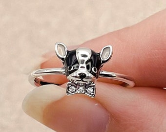 Dog Ring, French Bulldog Ring, S925 Sterling Silver Adjustable Sizing, Animal Jewellery, Nature Inspire Ring