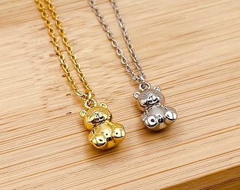 Teddy Bear S925 Sterling Silver Necklace, Gold Plated Necklace