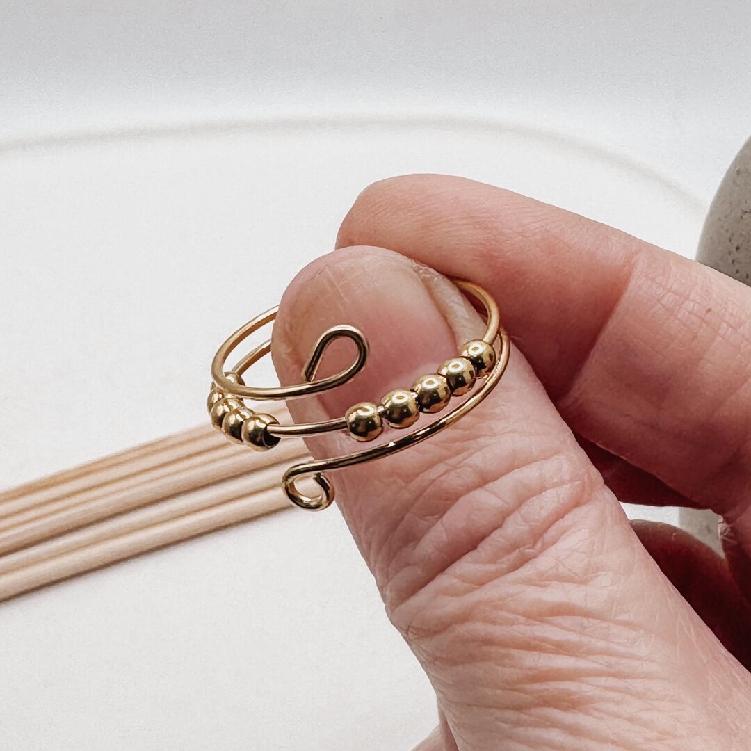 Handmade Gold Fidget Ring, Anxiety Ring Spinner Beads, Wire Wrapped ...