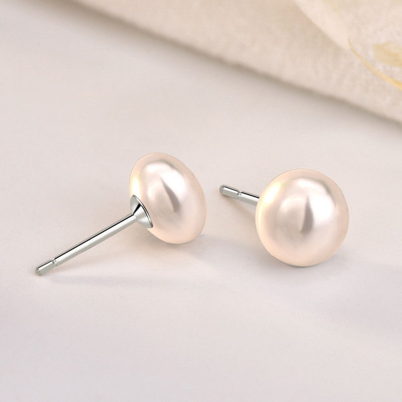 Beautiful Simply Handmade S925 Sterling Silver Freshwater Pearl Stud Earrings