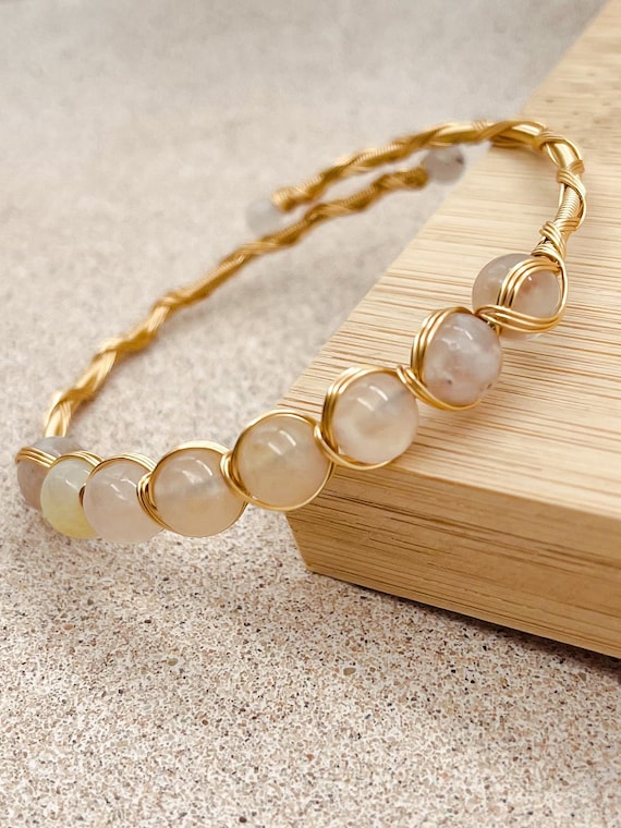 14k Gold Plated Fidget Adjustable Bracelet For Anxiety with Agate Beads, Help Stress Skin Picking Dermatillomania Adhd