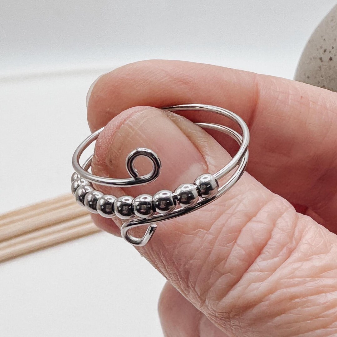 Handmade Silver Fidget Ring, Anxiety Ring Spinner Beads, Wire Wrapped ...